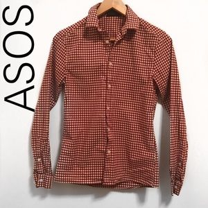 ASOS Red gingham button down shirt-XS